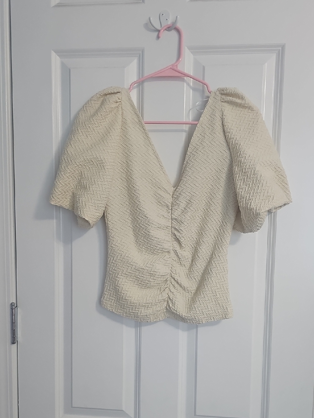 Free People Cream Puff Sleeve V-Neck Textured Blouse
